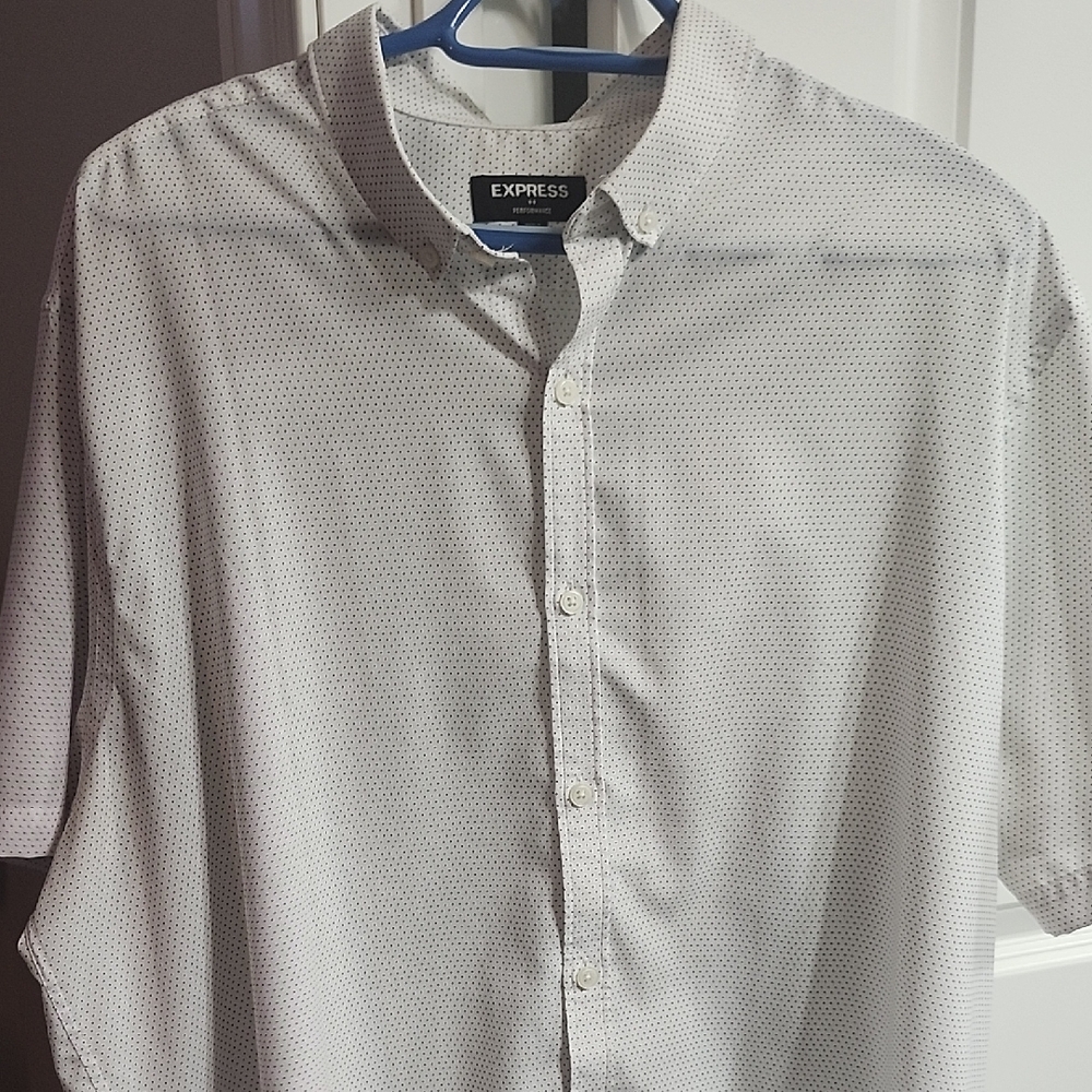 Express Men's White Patterned Button Down Shirt